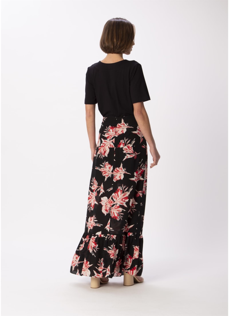 Saia Longa Seda Estampa Flores Dots Estampado