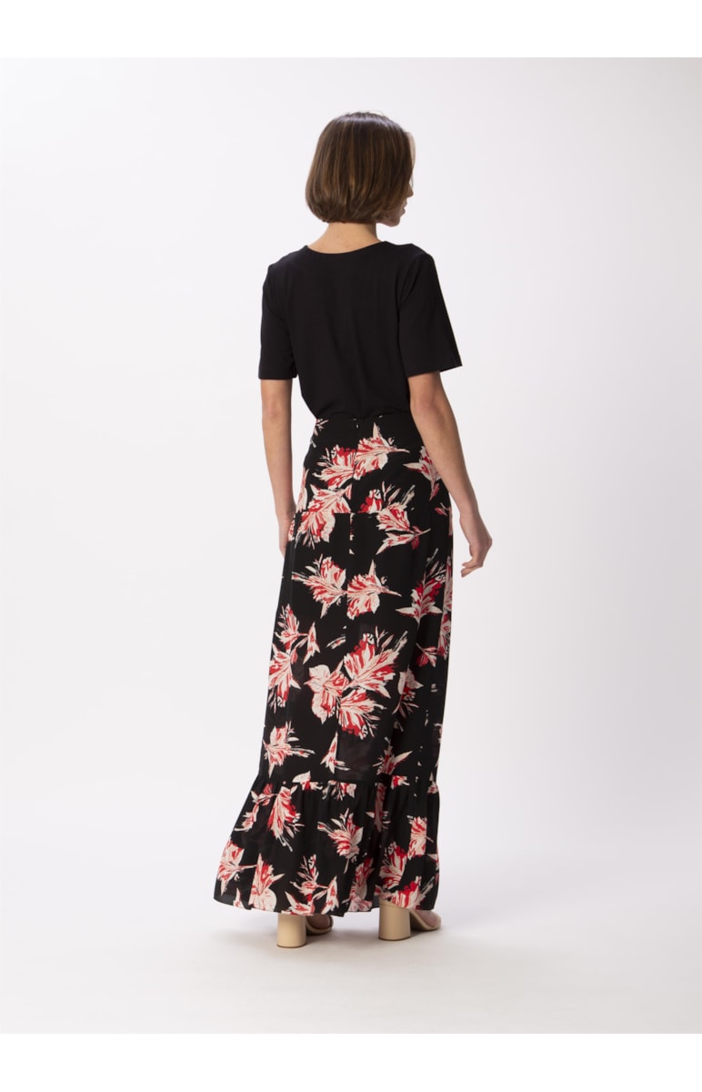 Saia Longa Seda Estampa Flores Dots Estampado