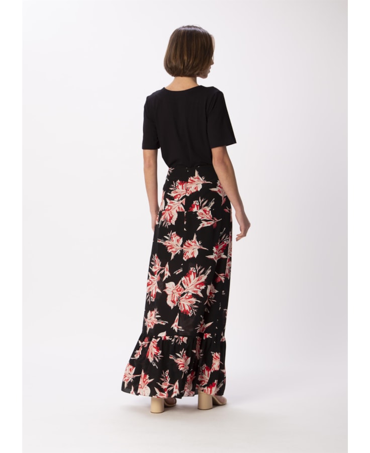 Saia Longa Seda Estampa Flores Dots Estampado