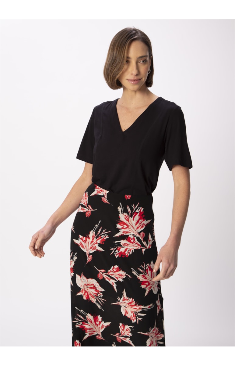 Saia Longa Seda Estampa Flores Dots Estampado