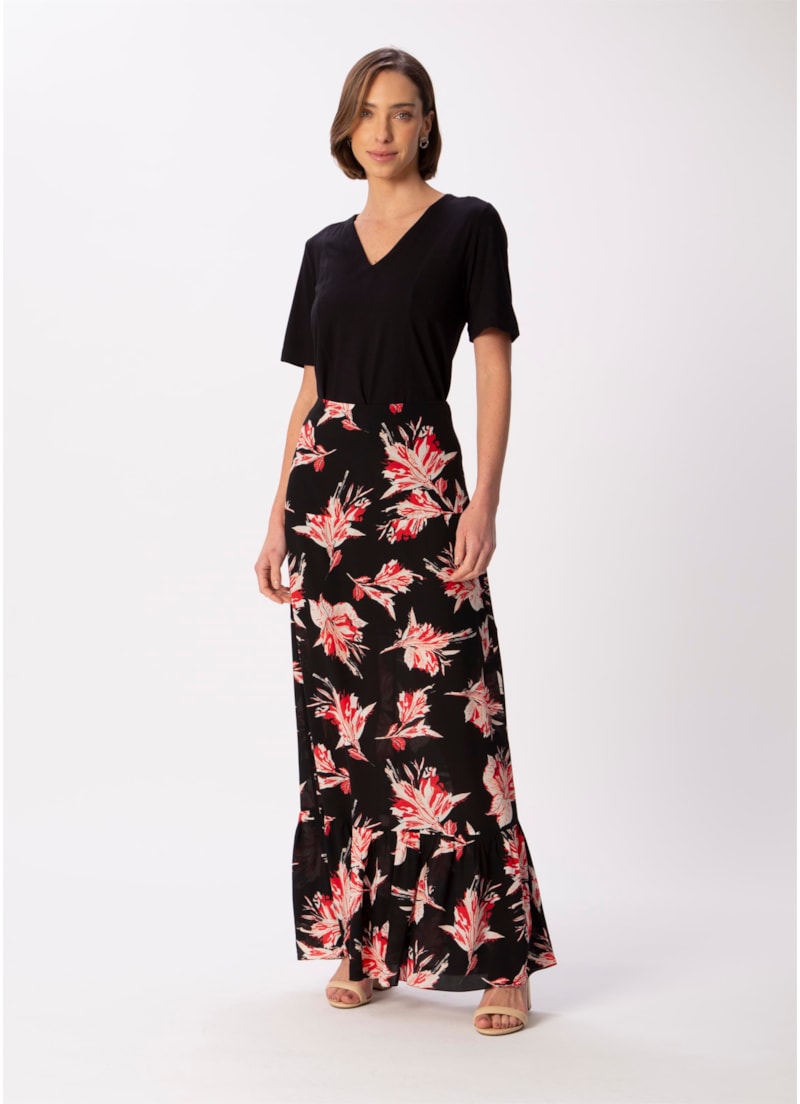Saia Longa Seda Estampa Flores Dots Estampado