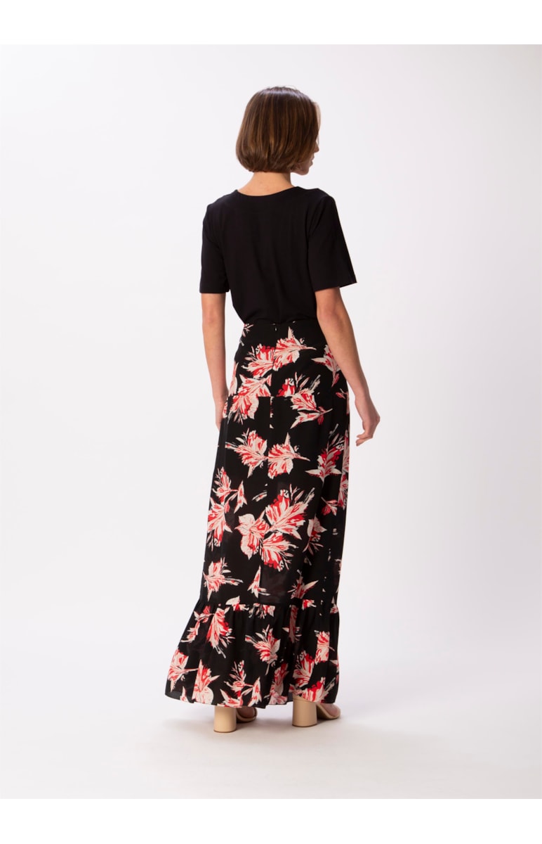 Saia Longa Seda Estampa Flores Dots Estampado