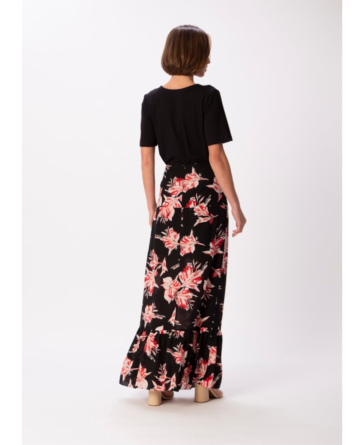 Saia Longa Seda Estampa Flores Dots Estampado