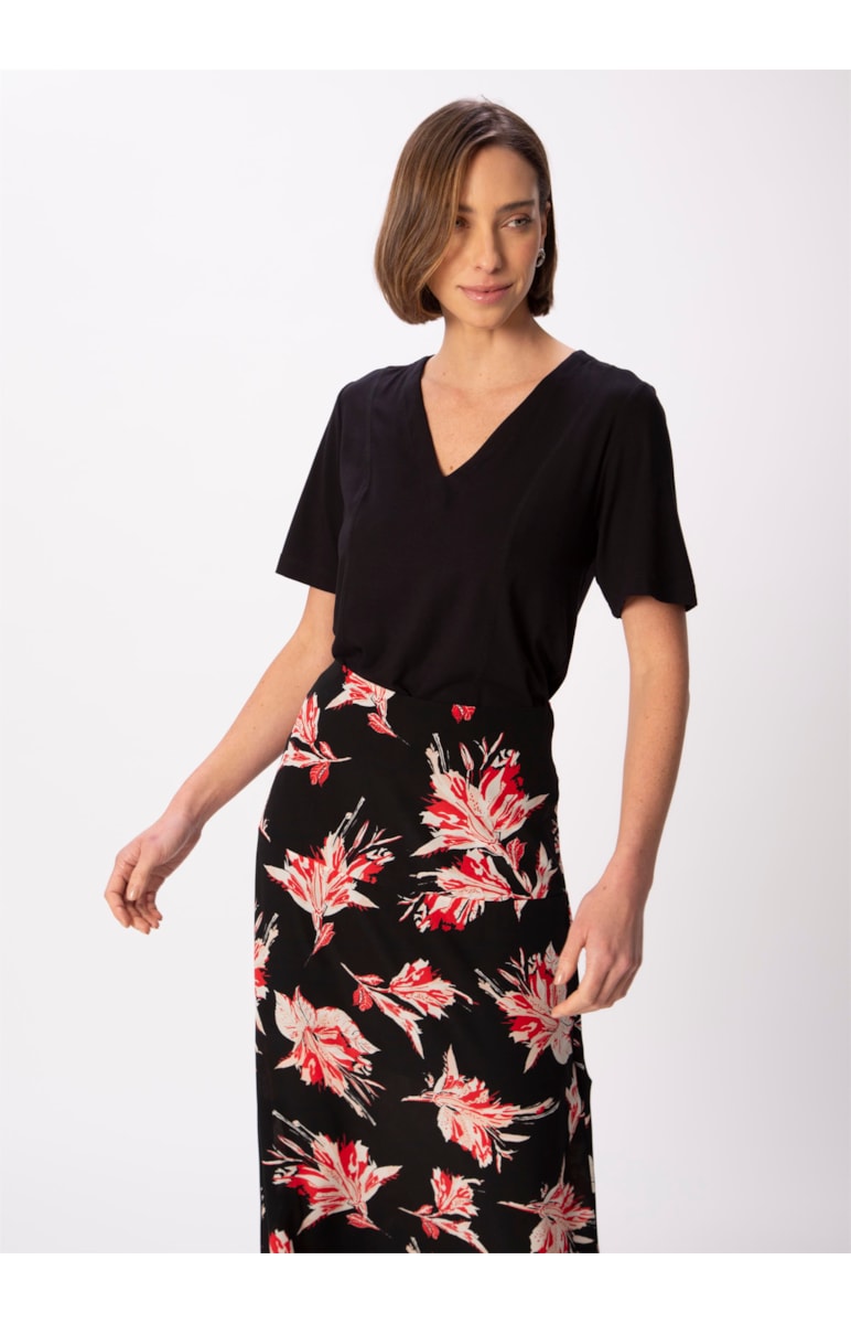 Saia Longa Seda Estampa Flores Dots Estampado