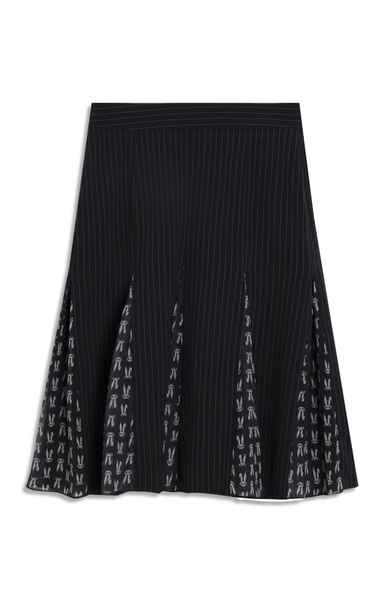 Saia Midi Alfaiataria Risca de Giz Preto