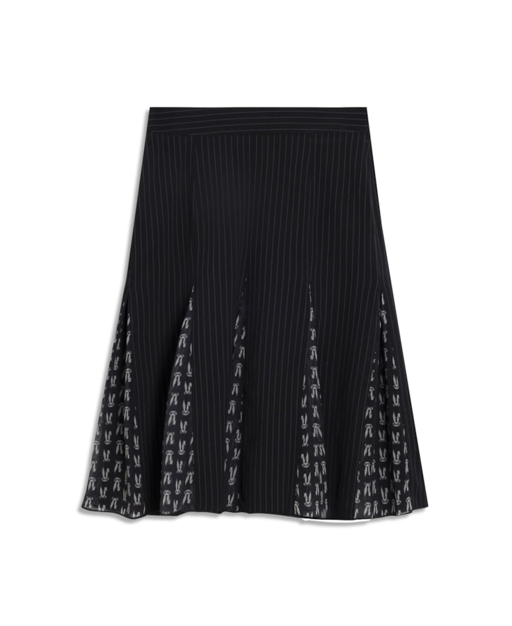Saia Midi Alfaiataria Risca de Giz Preto