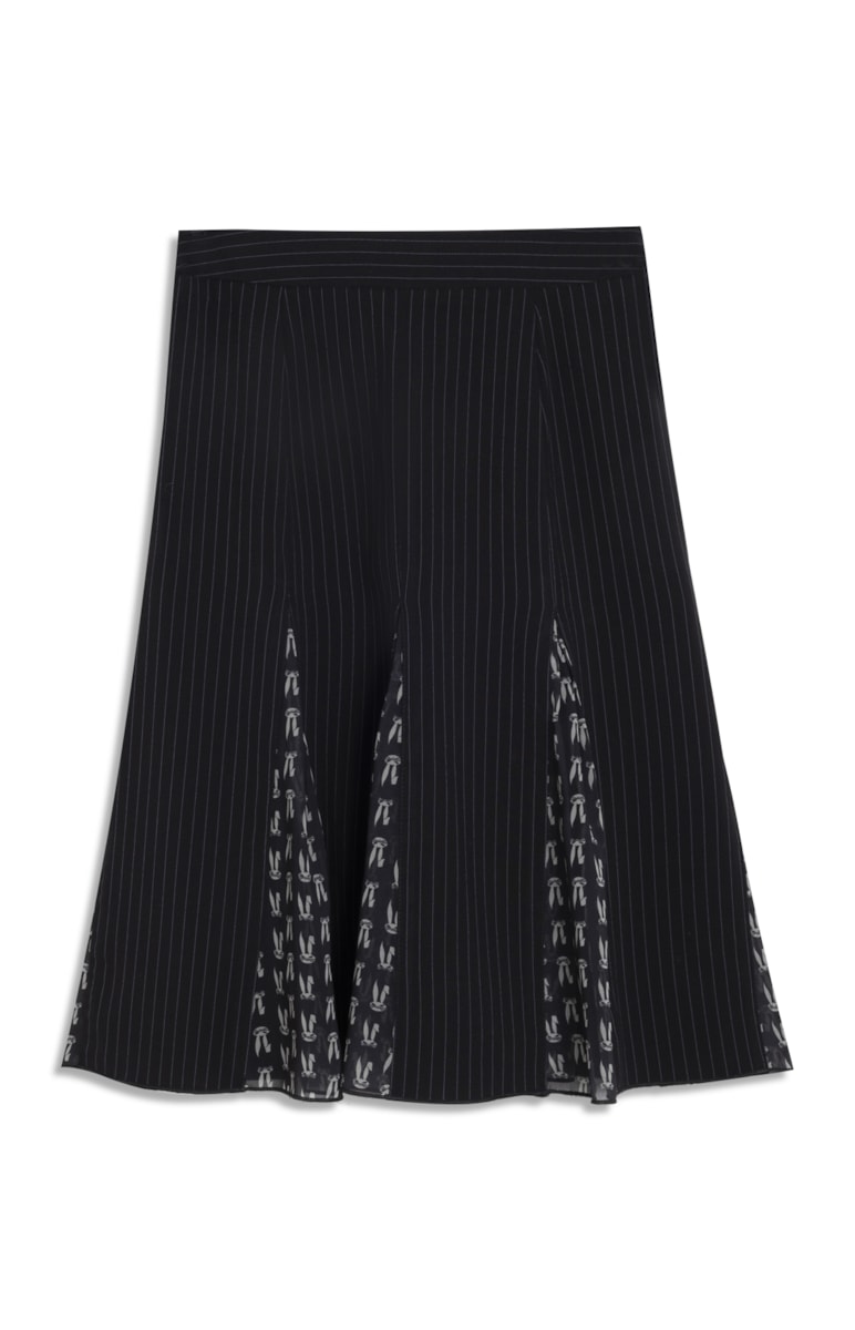 Saia Midi Alfaiataria Risca de Giz Preto