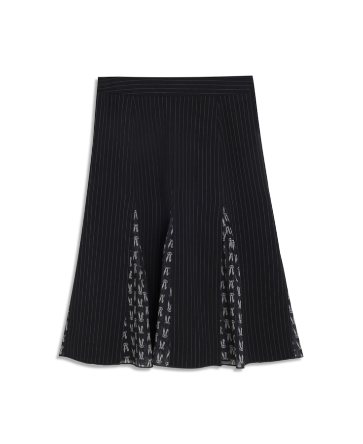 Saia Midi Alfaiataria Risca de Giz Preto