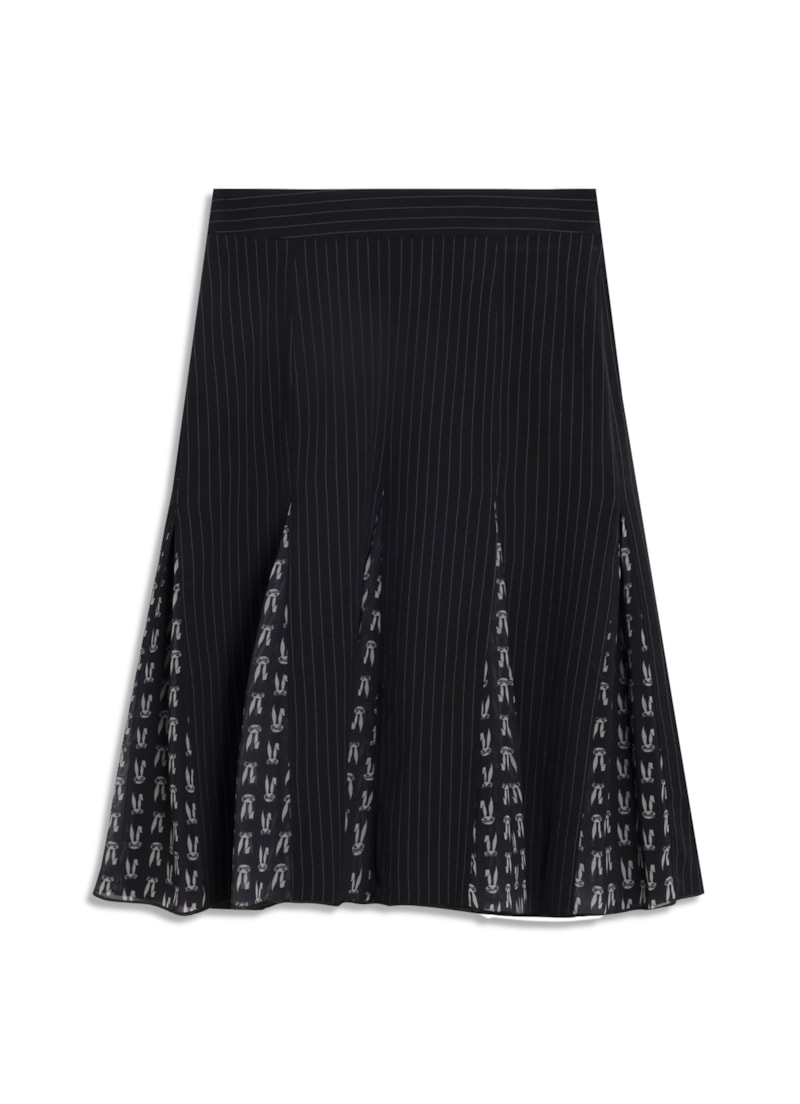 Saia Midi Alfaiataria Risca de Giz Preto