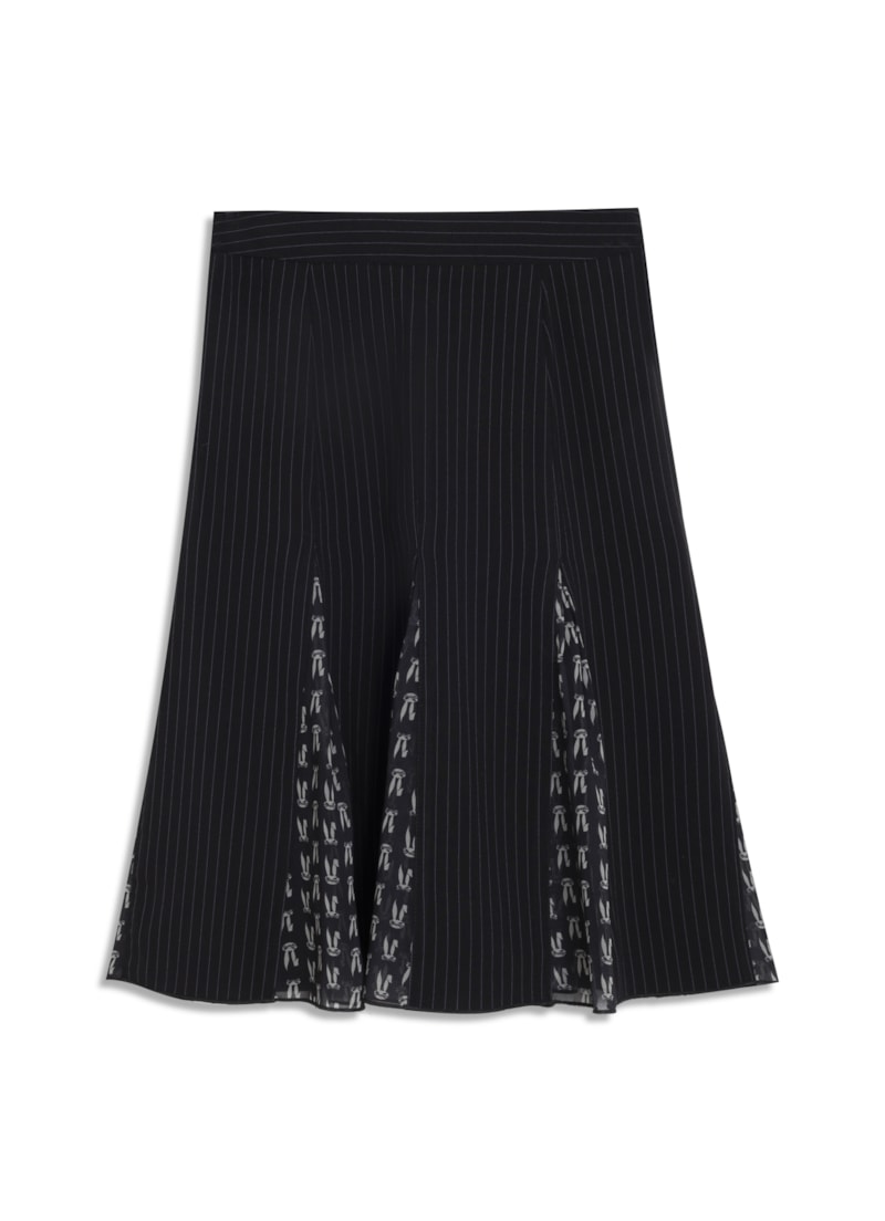Saia Midi Alfaiataria Risca de Giz Preto