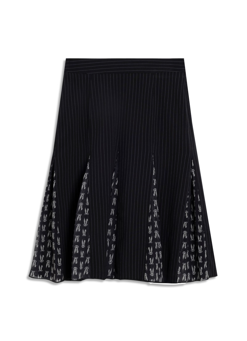 Saia Midi Alfaiataria Risca de Giz Preto