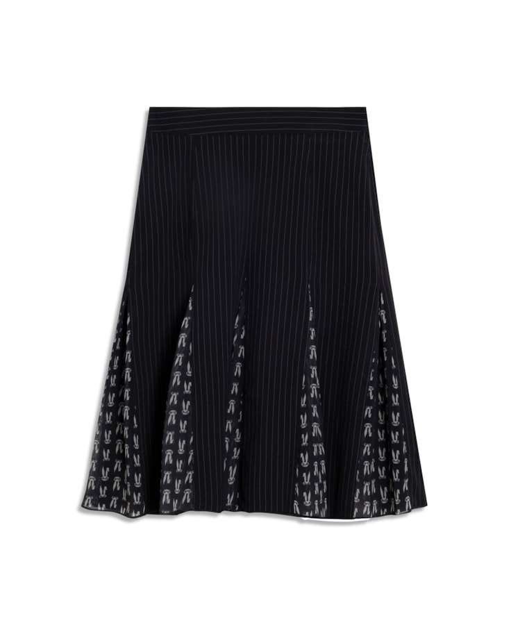 Saia Midi Alfaiataria Risca de Giz Preto
