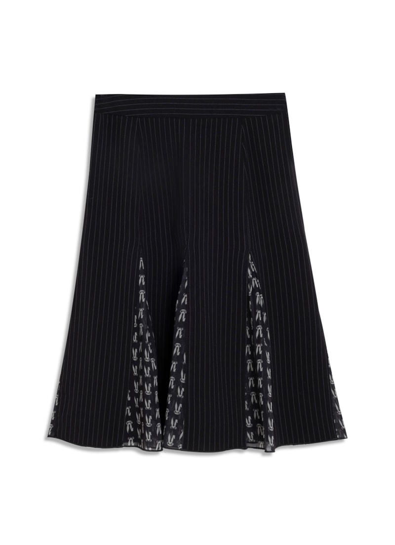 Saia Midi Alfaiataria Risca de Giz Preto