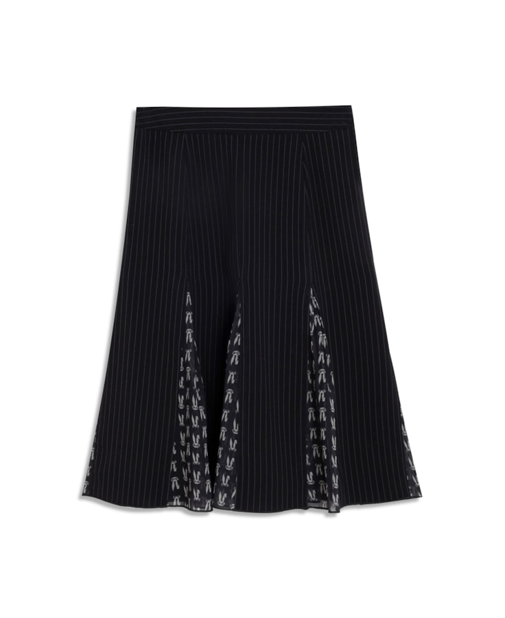 Saia Midi Alfaiataria Risca de Giz Preto