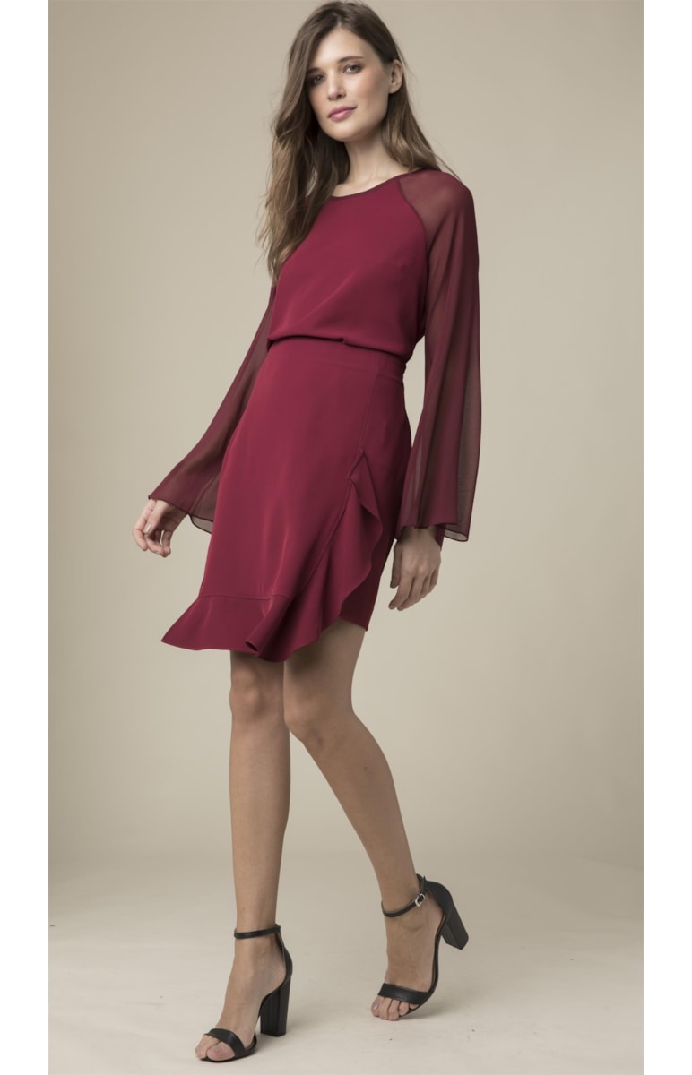 Saia Midi Babado Dark Wine