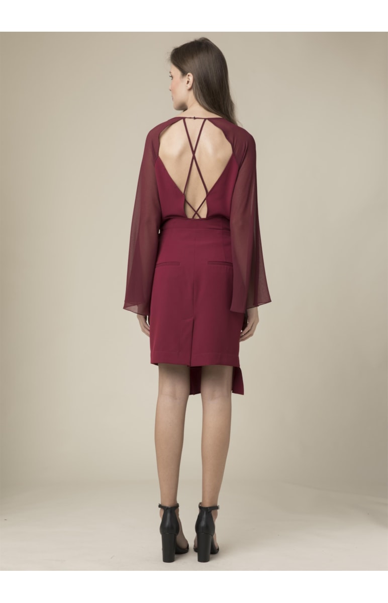 Saia Midi Babado Dark Wine