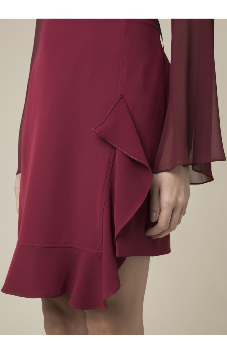 Saia Midi Babado Dark Wine