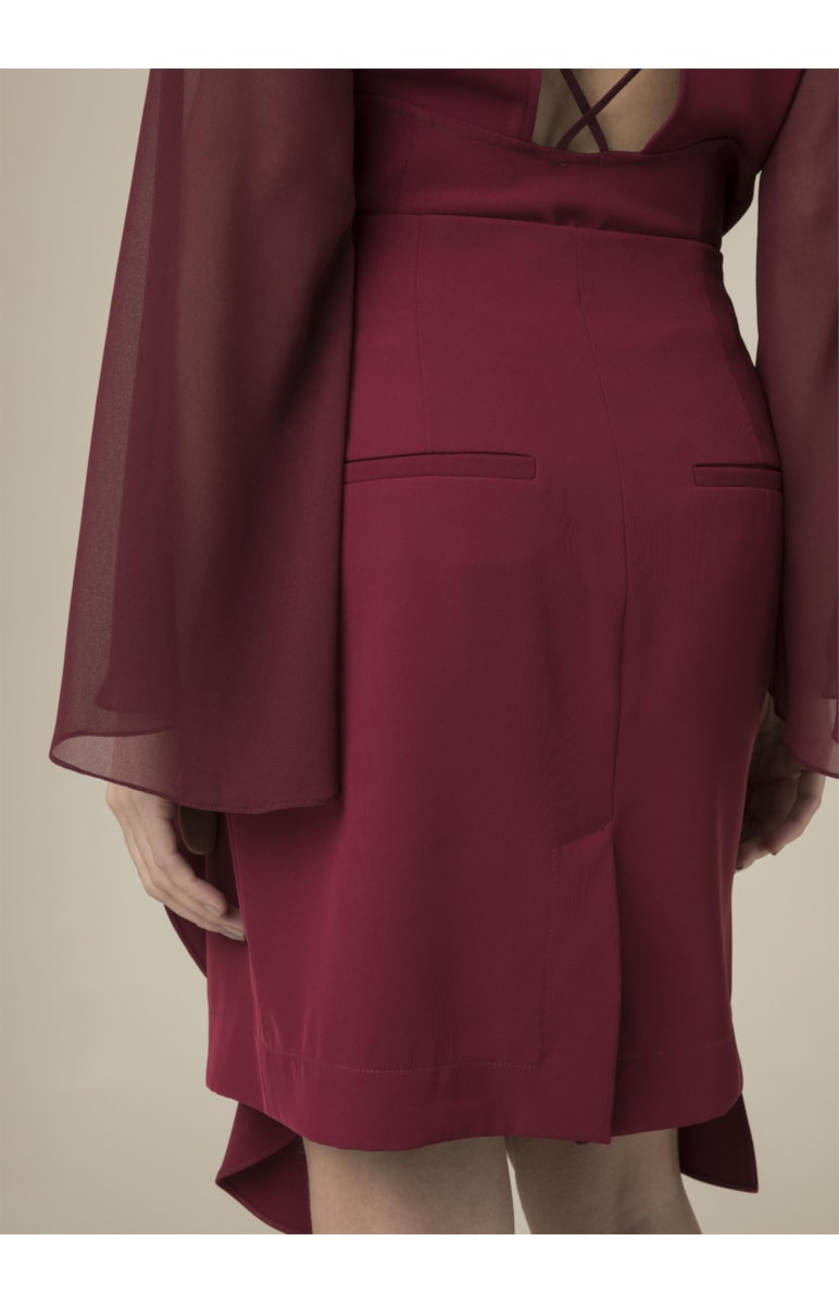 Saia Midi Babado Dark Wine