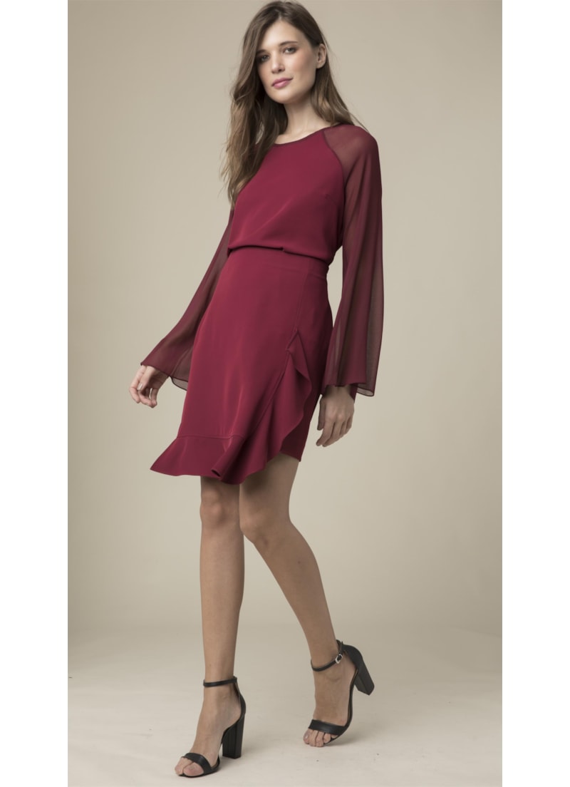 Saia Midi Babado Dark Wine