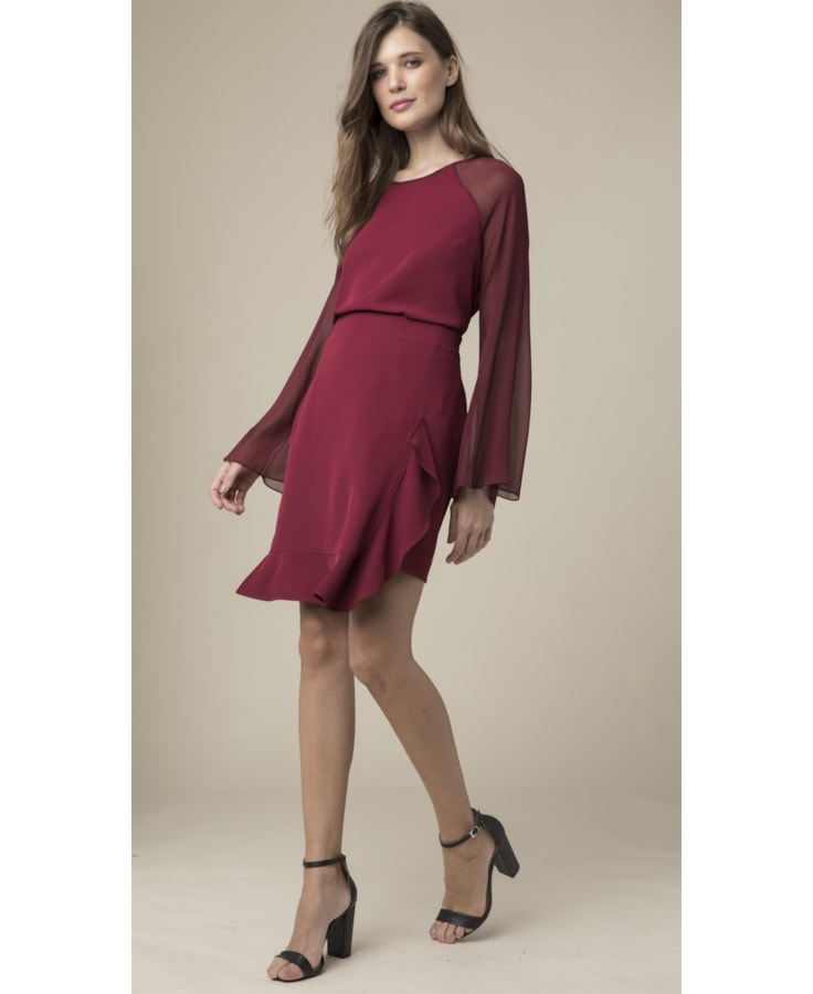 Saia Midi Babado Dark Wine