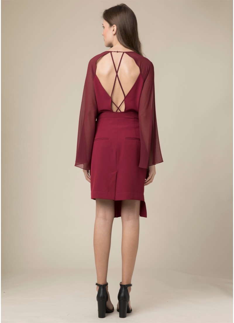 Saia Midi Babado Dark Wine