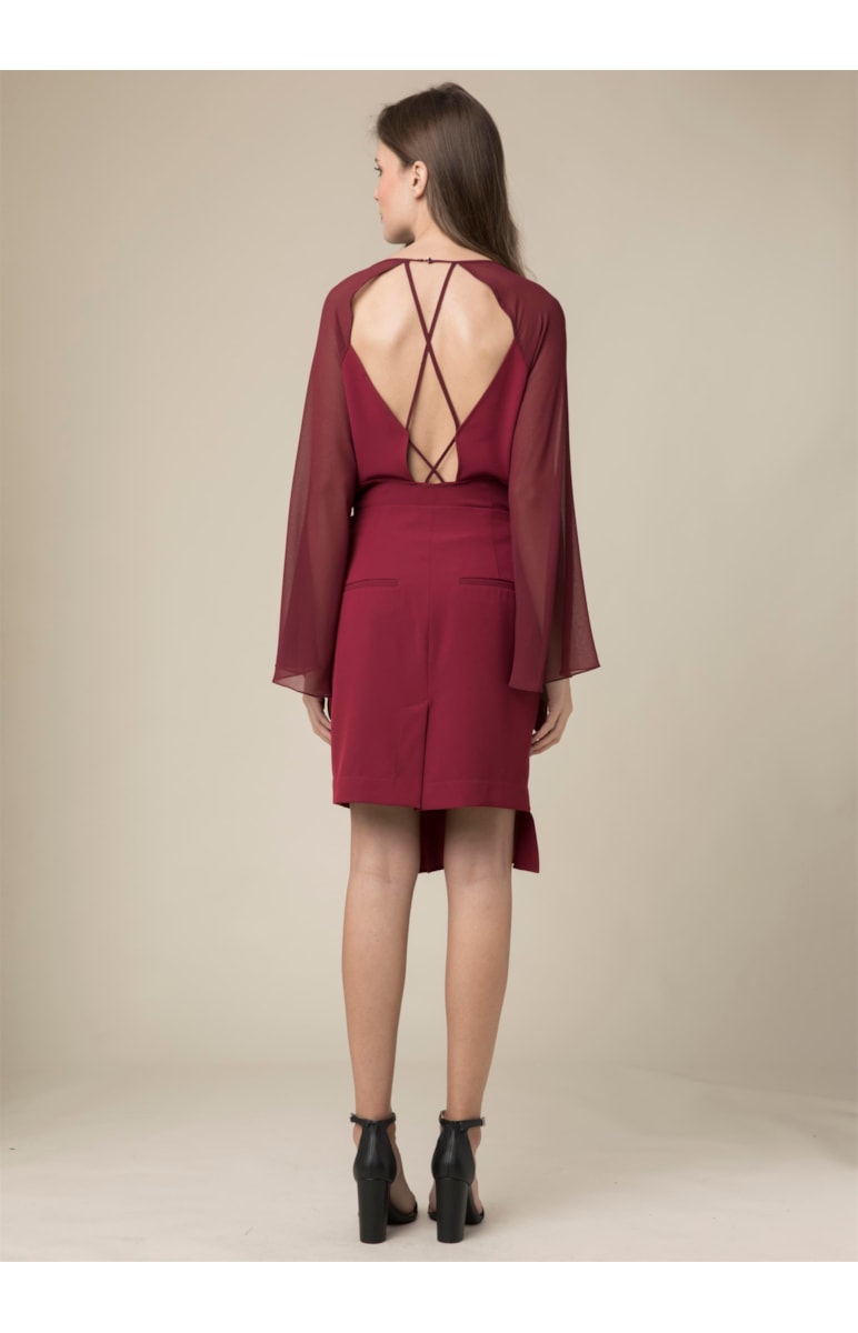 Saia Midi Babado Dark Wine