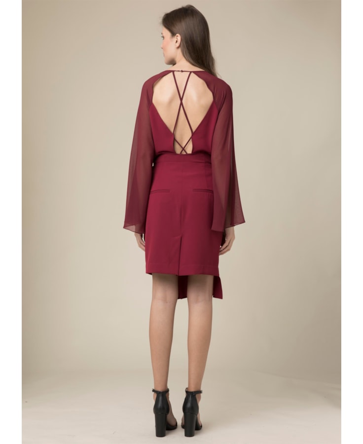Saia Midi Babado Dark Wine
