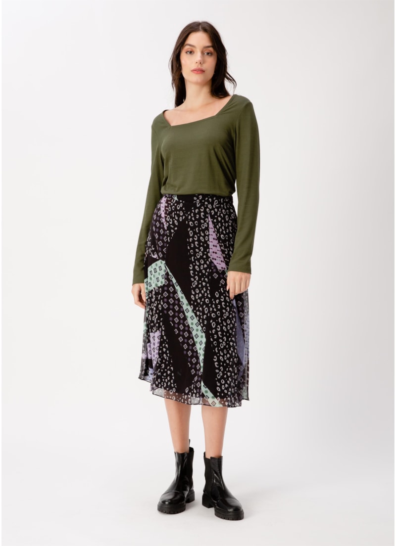 Saia Midi Boho Flowers Est. Fundo Preto