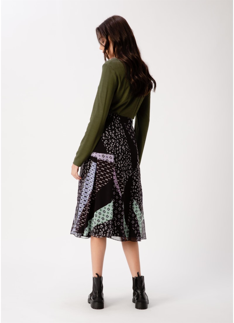 Saia Midi Boho Flowers Est. Fundo Preto