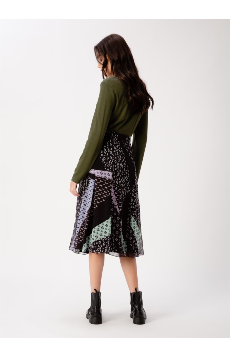 Saia Midi Boho Flowers Est. Fundo Preto
