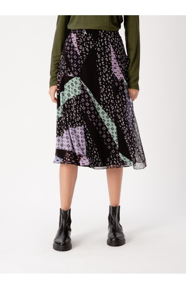 Saia Midi Boho Flowers Est. Fundo Preto