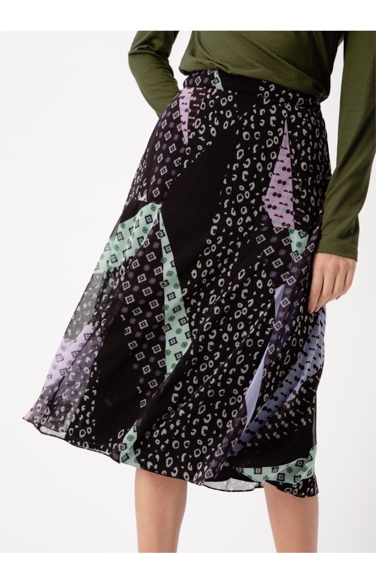 Saia Midi Boho Flowers Est. Fundo Preto