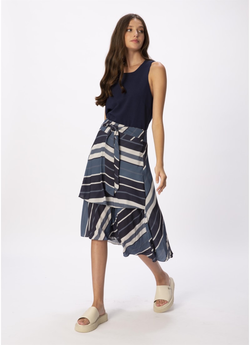 Saia Midi Cinto Bold Stripes Est. Listras Marinho