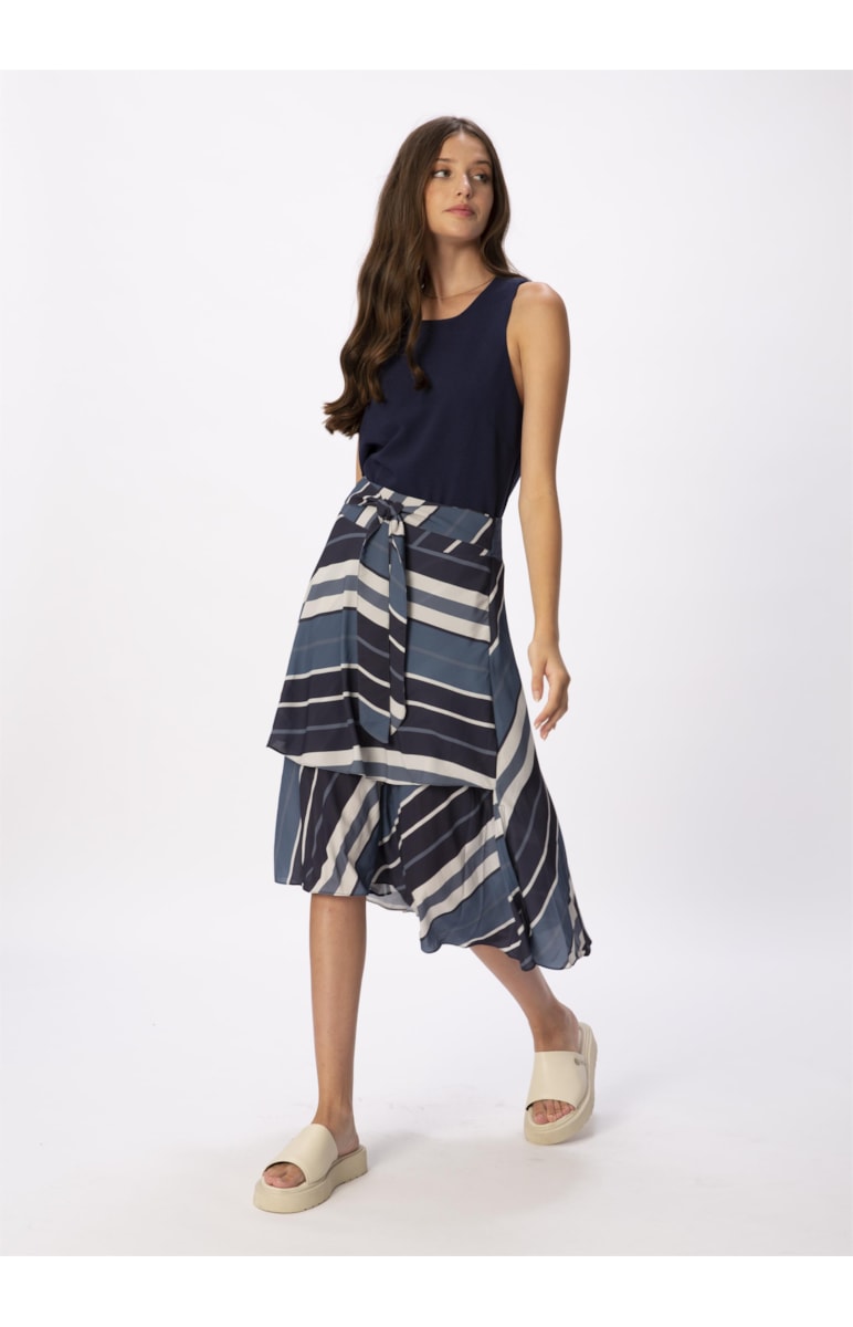 Saia Midi Cinto Bold Stripes Est. Listras Marinho