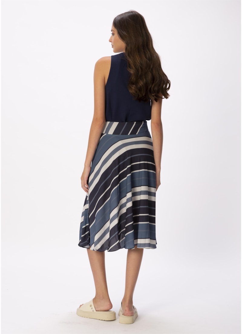 Saia Midi Cinto Bold Stripes Est. Listras Marinho