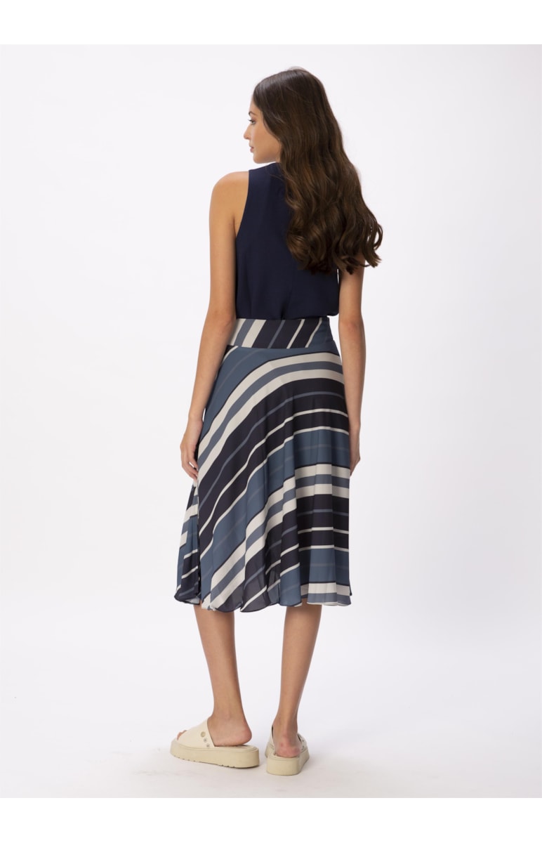 Saia Midi Cinto Bold Stripes Est. Listras Marinho