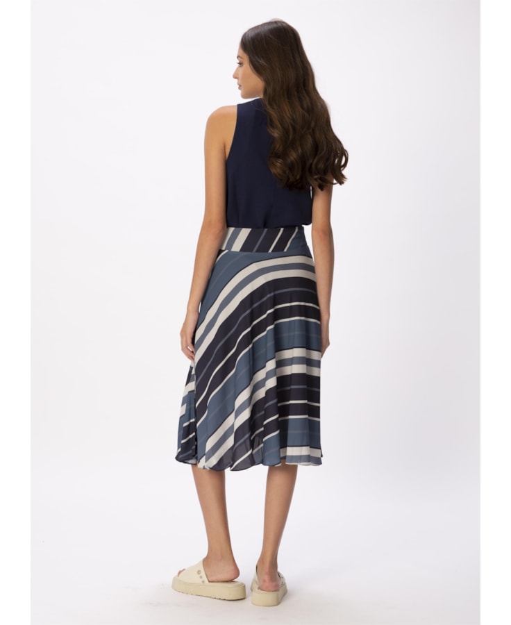 Saia Midi Cinto Bold Stripes Est. Listras Marinho