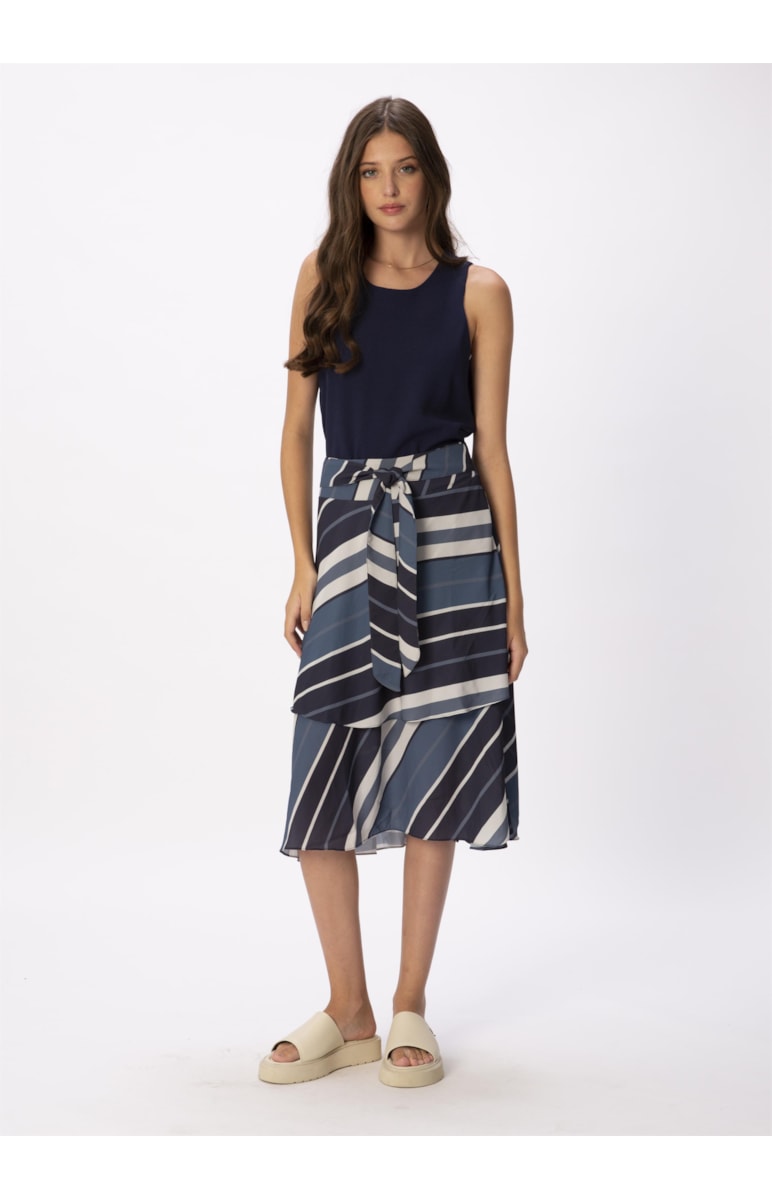 Saia Midi Cinto Bold Stripes Est. Listras Marinho