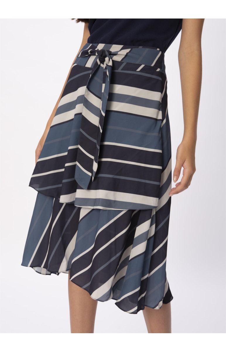Saia Midi Cinto Bold Stripes Est. Listras Marinho