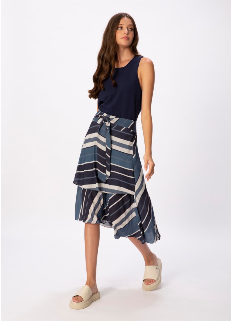 Saia Midi Cinto Bold Stripes Est. Listras Marinho