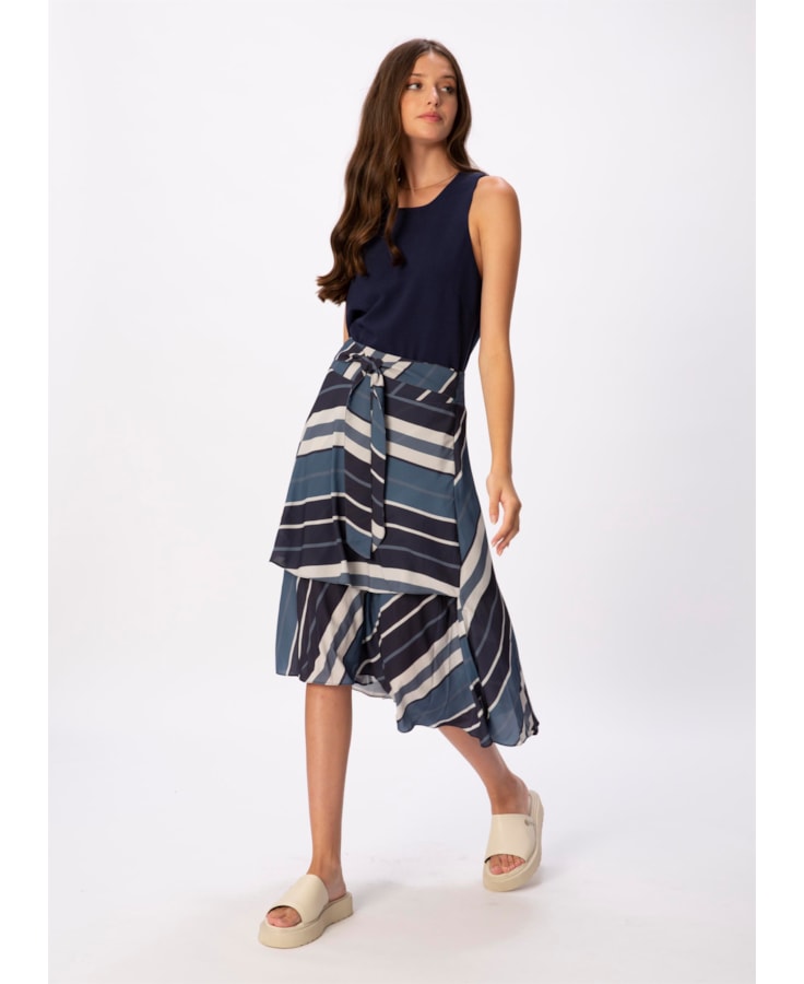 Saia Midi Cinto Bold Stripes Est. Listras Marinho