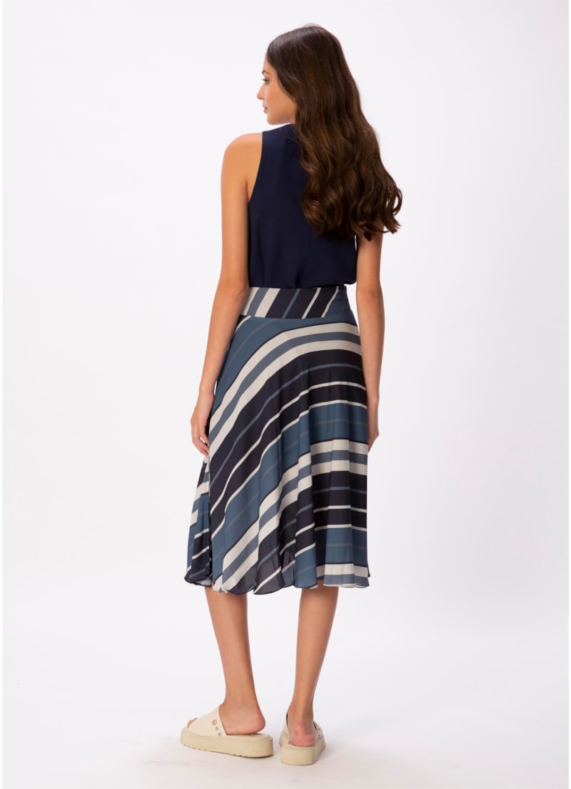 Saia Midi Cinto Bold Stripes Est. Listras Marinho