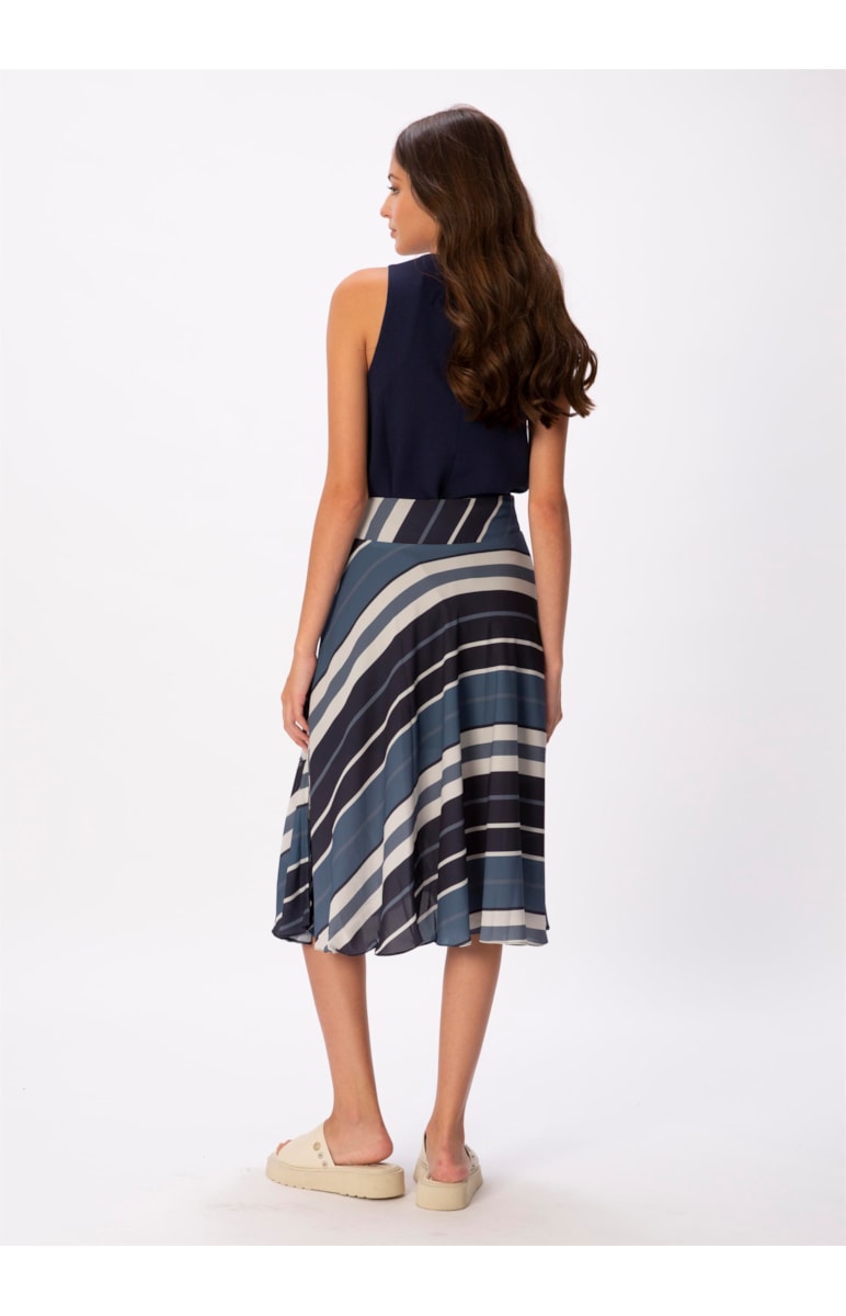Saia Midi Cinto Bold Stripes Est. Listras Marinho