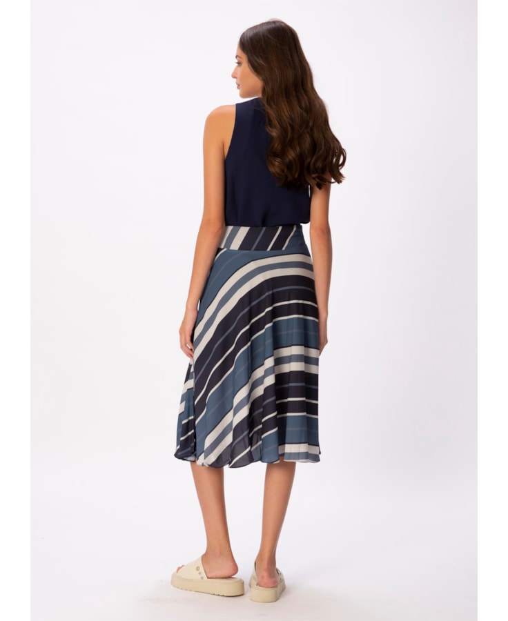 Saia Midi Cinto Bold Stripes Est. Listras Marinho