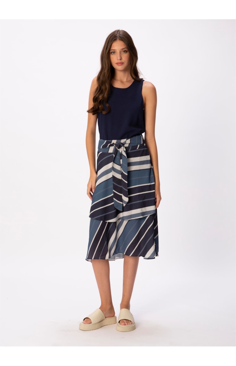 Saia Midi Cinto Bold Stripes Est. Listras Marinho