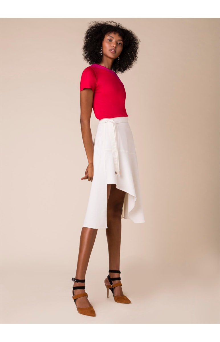 Saia Midi Color Babado Off White