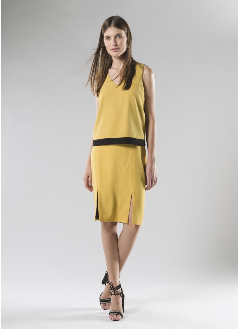 Saia Midi Cos Contrastante Amarelo