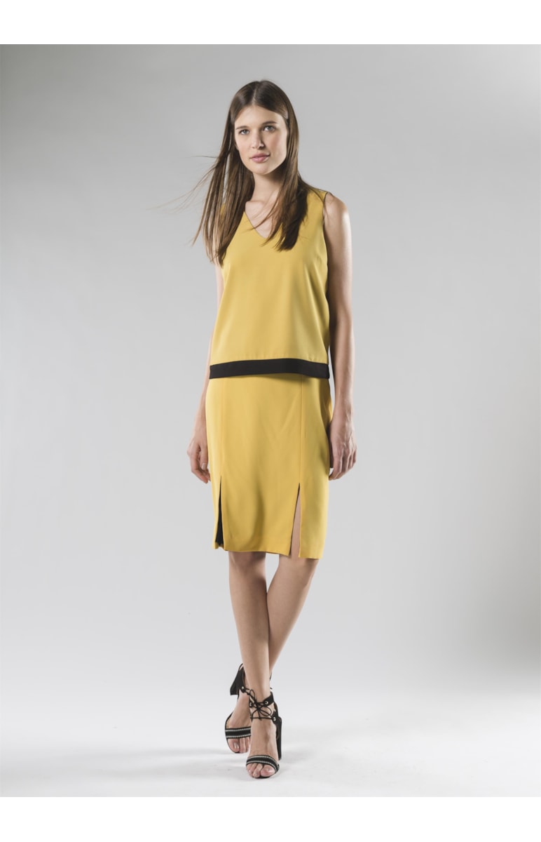 Saia Midi Cos Contrastante Amarelo