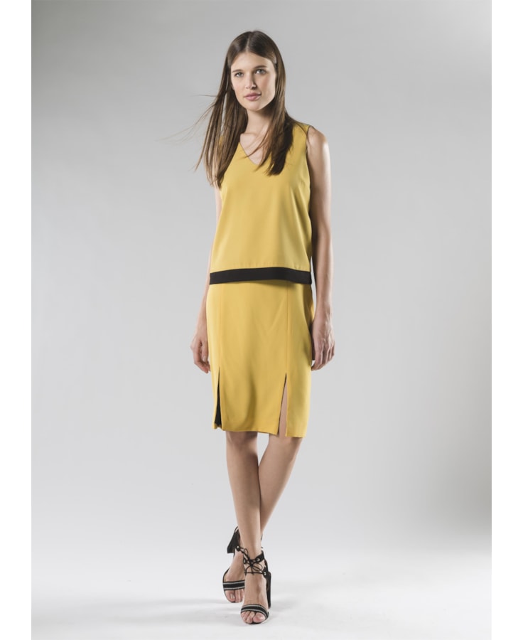 Saia Midi Cos Contrastante Amarelo