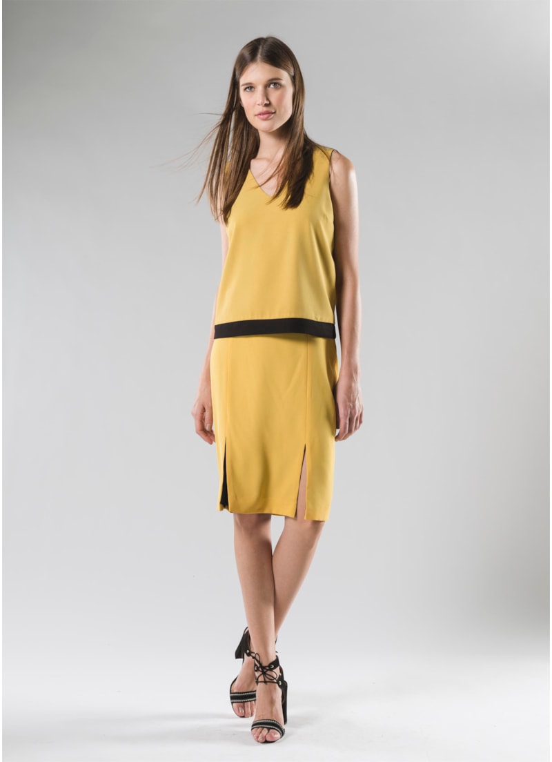 Saia Midi Cos Contrastante Amarelo